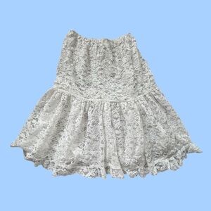 White Lace Drop Waist y2k Midi Skirt